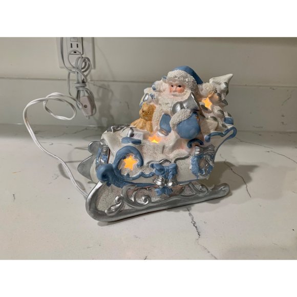 Blue and White Christmas Santa Claus in Sleigh with Light - Picture 2 of 8